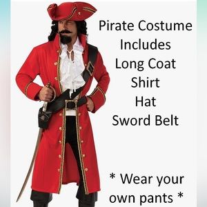 Halloween Captain Hook pirate costume.Jacket,shirt,belt. Wig sold separately